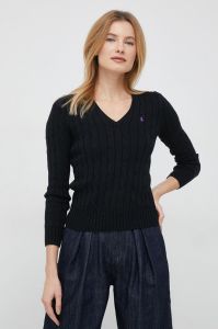 polo-ralph-lauren-naisten-neule-cable-knit-cotton-v-neck-sweater-musta-1