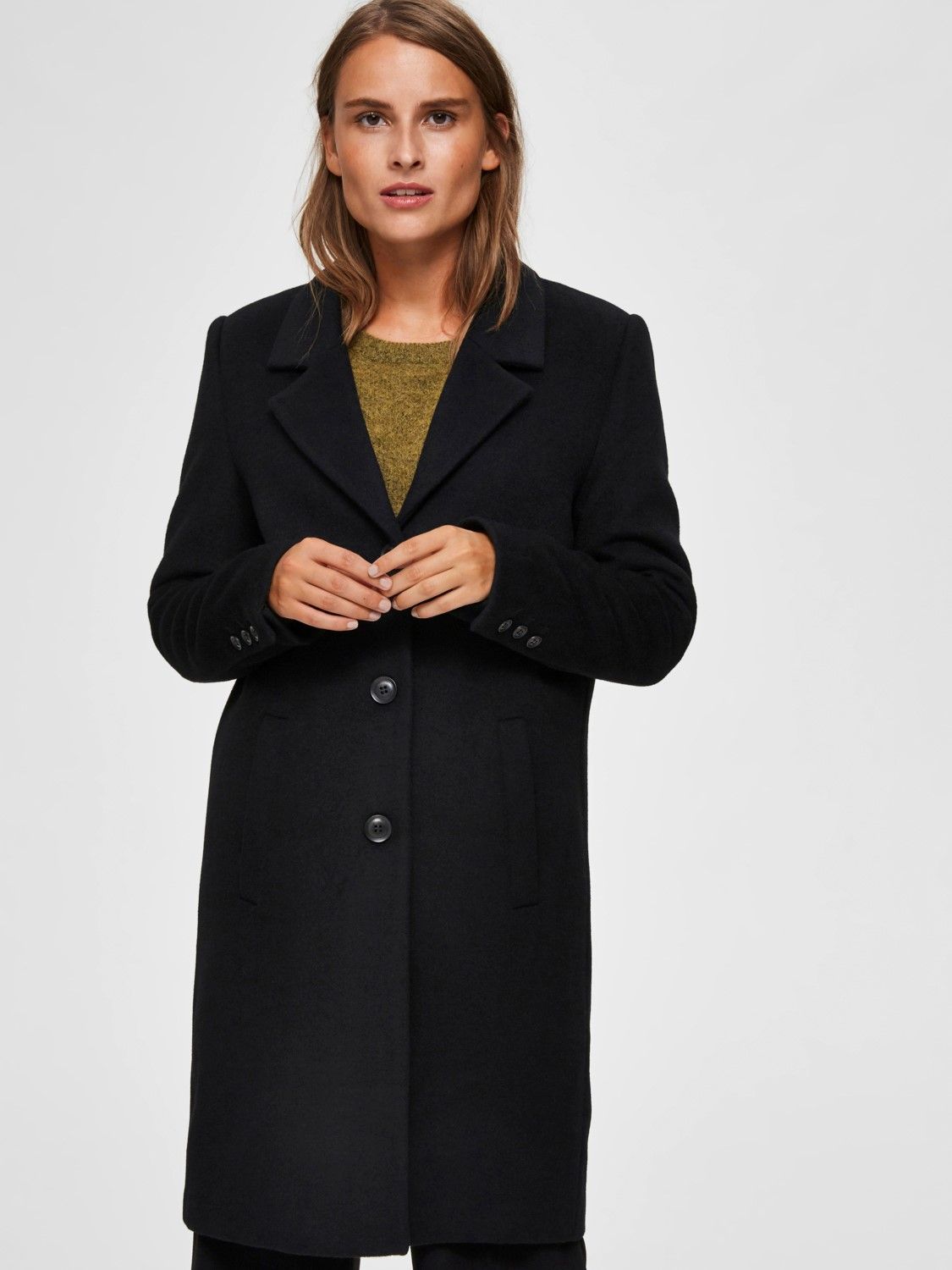 Selected Femme Naisten Villakangastakki SLFSASJA WOOL COAT NOOS Naisten villakangastakki Musta Kekale