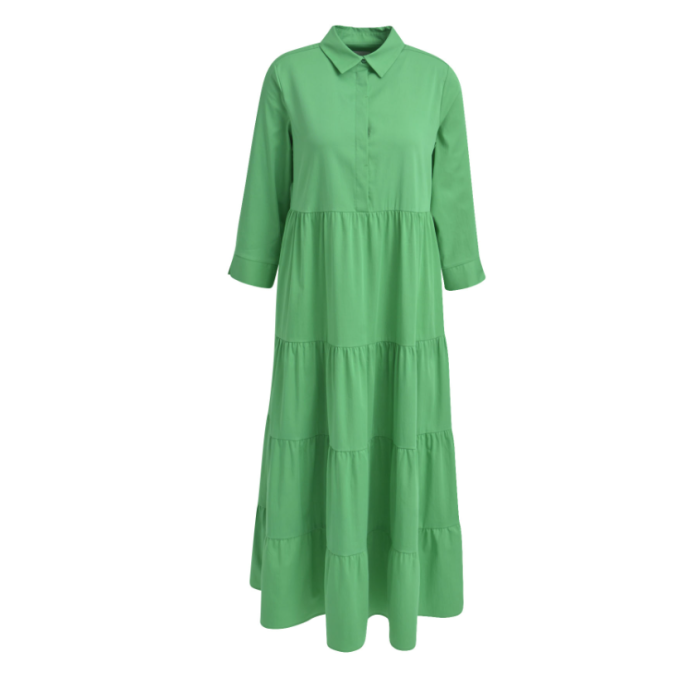 Milano Italy Naisten Mekko, AD-LONG DRESS W COLLAR GREEN Vihreä - Kekäle