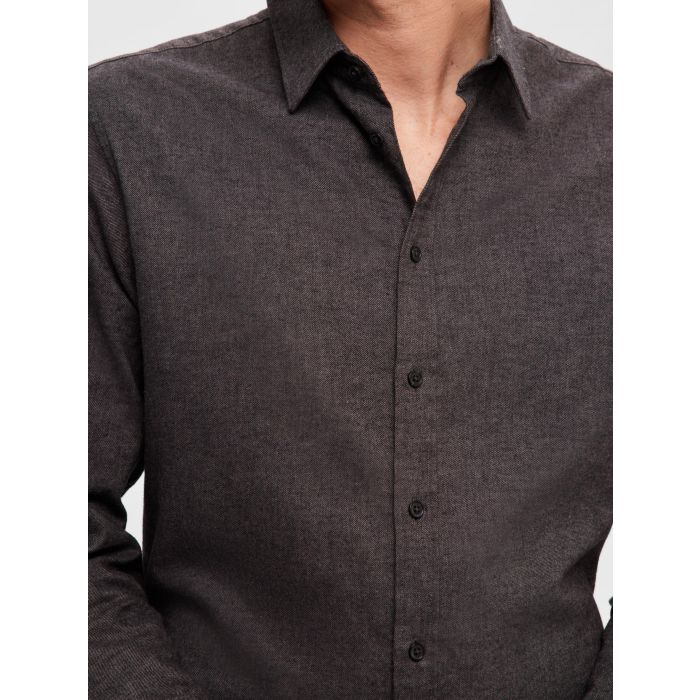 selected-flanelipaita-slim-oven-flannel-shirt-tummanharmaa-7