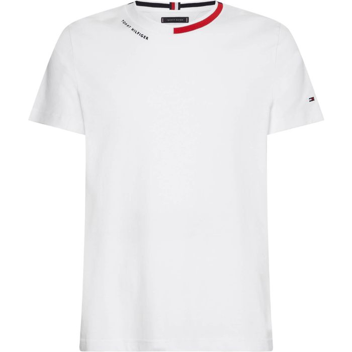 Tommy Hilfiger Miesten T-paita JACQUARD RWB COLLAR TEE Valkoinen - Kekäle