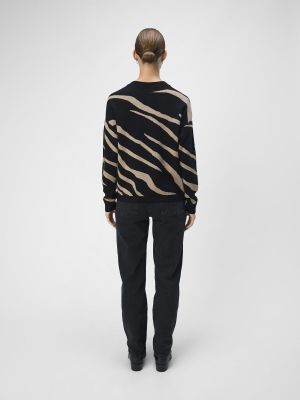 Object Naisten Neule, OBJRAY LO L/S KNIT PULLOVER AOP NOOS Musta Kuosi