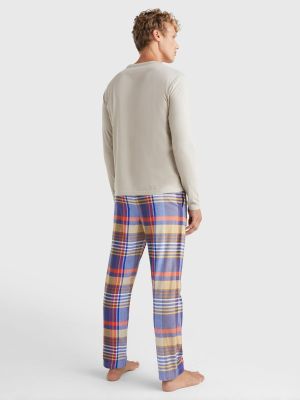 Tommy Hilfiger, Miesten Pyjama, LS Pant Flannel Tee Set Punainen Ruutu