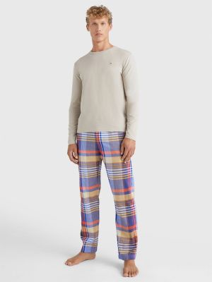 Tommy Hilfiger, Miesten Pyjama, LS Pant Flannel Tee Set Punainen Ruutu