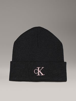 Calvin Klein Accessories Naisten Pipo, CK MONOGRAM EMBRO BEANIE Musta