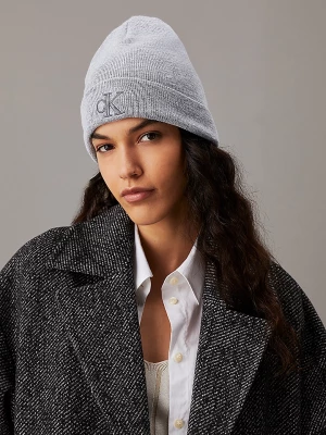 Calvin Klein Accessories Naisten Pipo, CK MONOGRAM EMBRO BEANIE Vaaleanharmaa