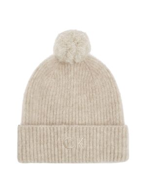 Calvin Klein Accessories Naisten Pipo, K-CK EMBROIDERY BOMBOM BEANIE Luonnonvalkoinen