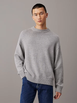 Calvin Klein Jeans Miesten Neulepusero, COTTON WOOL CREW NECK SWEATER Vaaleanharmaa