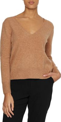 Calvin Klein, Naisten Neule, RECYCLED WOOL V-NECK SWEATER Konjakinruskea