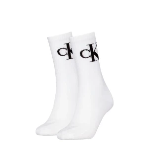 Calvin Klein Naisten Sukat, CKJ WOMEN MONOGRAM SOCK 2PK Valkoinen