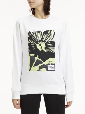  Calvin Klein women college, FLOWER PRINT GRAPHIC SWEATSHIRT Valkoinen