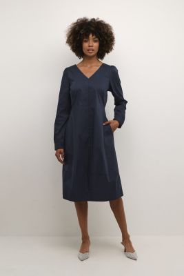 Culture Naisten Mekko, CUANTOINETT V-NECK DRESS Blue Iris