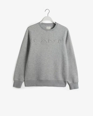 Gant Miesten Collagepaita, EMBOSSED SWEAT C-NECK Keskiharmaa