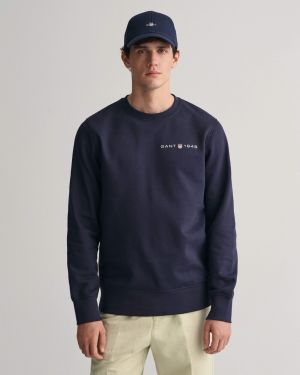 Gant miesten college, PRINTED GRAPHIC C-NECK Tummansininen