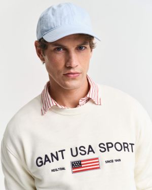 Gant miesten collegepusero, GRAPHIC C-NECK SWEATER Luonnonvalkoinen