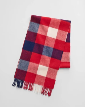 Gant Miesten Huivi, CHECK MERINO WOOL SCARF Punainen Ruutu