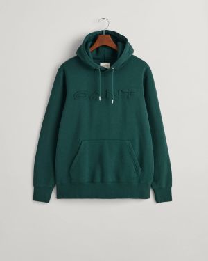 Gant miesten huppari, EMBOSSED SWEAT HOODIE Armeijanvihreä