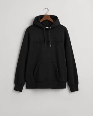 Gant miesten huppari, EMBOSSED SWEAT HOODIE Musta