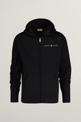 Gant Miesten Huppari, K PRINTED GRAPHIC FULL ZIP HOODIE Musta