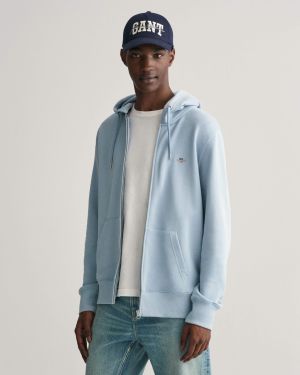 Gant miesten huppari, SHIELD FULL ZIP HOODIE Vaaleansininen