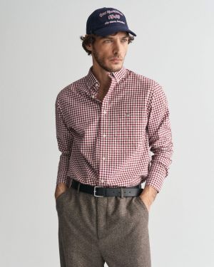 Gant miesten kauluspaita, CLASSIC POPLIN GINGHAM SHIRT Viininpunainen Ruutu