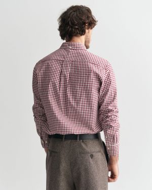 Gant miesten kauluspaita, CLASSIC POPLIN GINGHAM SHIRT Viininpunainen Ruutu