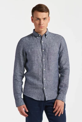 Gant Miesten Kauluspaita, K SLIM LINEN SHIRT Tummansininen