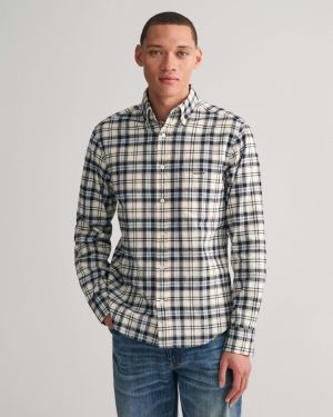 Gant miesten kauluspaita, REG UT BRUSHED OXFORD CHECK SHIRT Sininen Ruutu