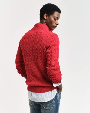 Gant miesten neule, COTTON CABLE HALF ZIP Punainen