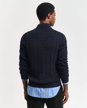 Gant miesten neule, COTTON CABLE HALF ZIP Tummansininen