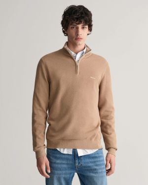 Gant miesten neule, COTTON PIQUE HALF ZIP Beige