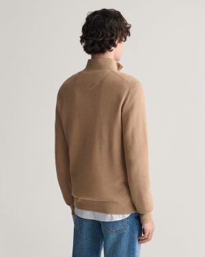 Gant miesten neule, COTTON PIQUE HALF ZIP Beige