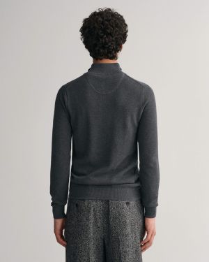 Gant miesten neule, COTTON PIQUE HALF ZIP Tummanharmaa