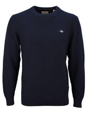 Gant Miesten Neule, COTTON TEXTURE C-NECK Tummansininen