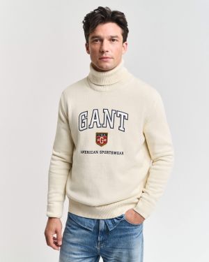 Gant miesten neule, GANT GRAPHIC TURTLE NECK Luonnonvalkoinen