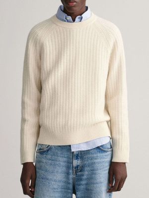 Gant miesten neulepusero, TEXTURE RAGLAN C-NECK Valkoinen