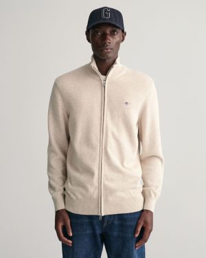 Gant miesten neuletakki, CASUAL COTTON ZIP CARDIGAN Vihreä