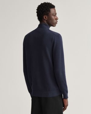 Gant Miesten Neuletakki, Cotton Pikee Zip Cardigan Tummansininen