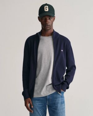 Gant Miesten Neuletakki, K CASUAL COTTON ZIP CARDIGAN Tummansininen