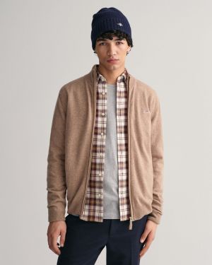 Gant miesten neuletakki, SUPERFINE LAMBSWOOL ZIP CARDIGAN Beige