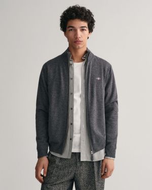 Gant miesten neuletakki, SUPERFINE LAMBSWOOL ZIP CARDIGAN Tummanharmaa