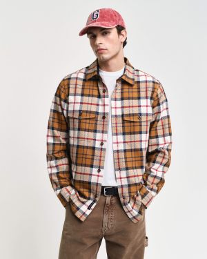 Gant Miesten Paita, HERRINGNBONE CHECK OVERSHIRT Keltainen Ruutu