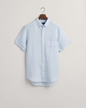 Gant Miesten Paita, K REG LINEN STRIPE SS SHIRT Raidallinen Sininen