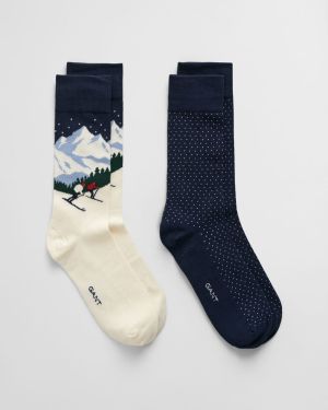 Gant miesten sukat, SKIERS ARTWORK SOCKS 2-PACK Tummansininen