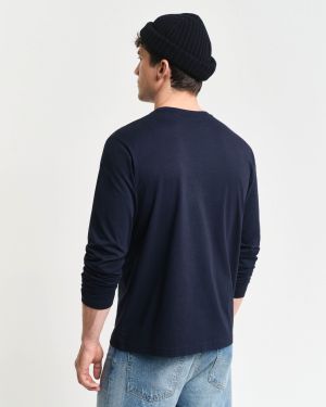 Gant miesten t-paita REG SHIELD LS T-SHIRT Tummansininen