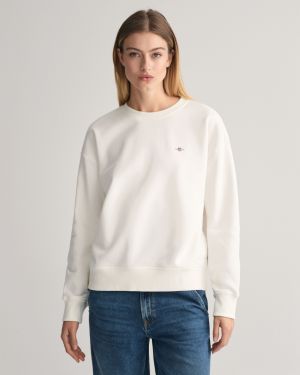 Gant Naisten Collegepaita, SHIELD C-NECK SWEAT Luonnonvalkoinen