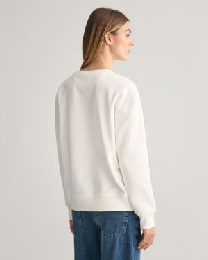 Gant Naisten Collegepaita, SHIELD C-NECK SWEAT Luonnonvalkoinen