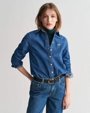 Gant Naisten Farkkupaita, REG DENIM SHIRT Indigo