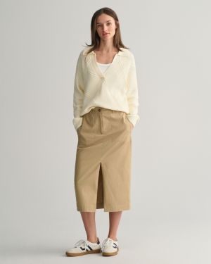 Gant naisten hame, CHINO SLIT SKIRT Vaalea Beige