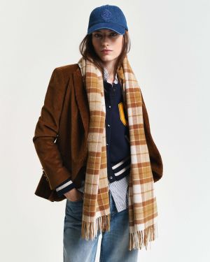 Gant Naisten Huivi, CHECKED WOOL SCARF Beige Ruutu